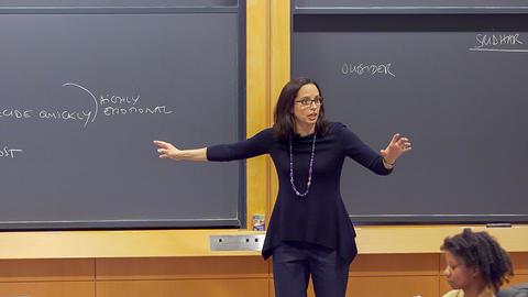 Professor Battilana at the chalkboard gesticulating